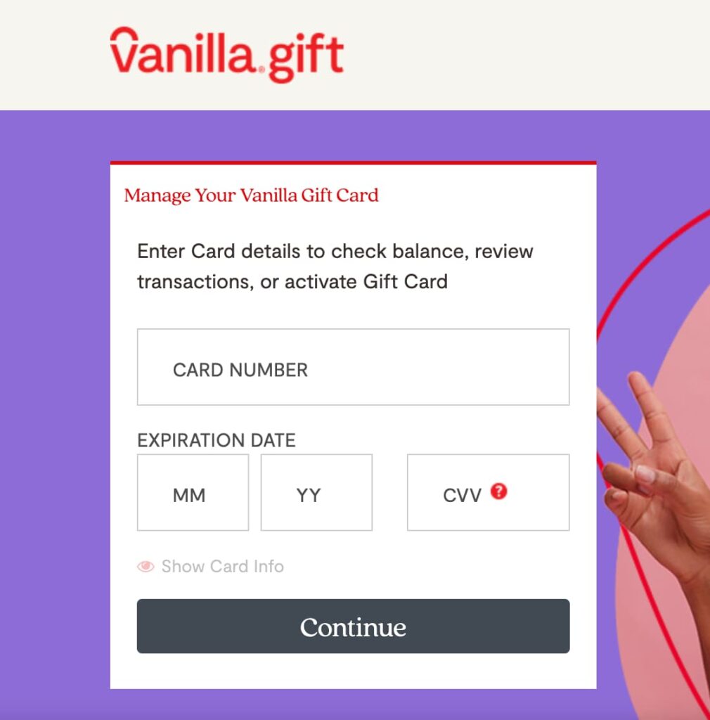 vanilla gift card check balance